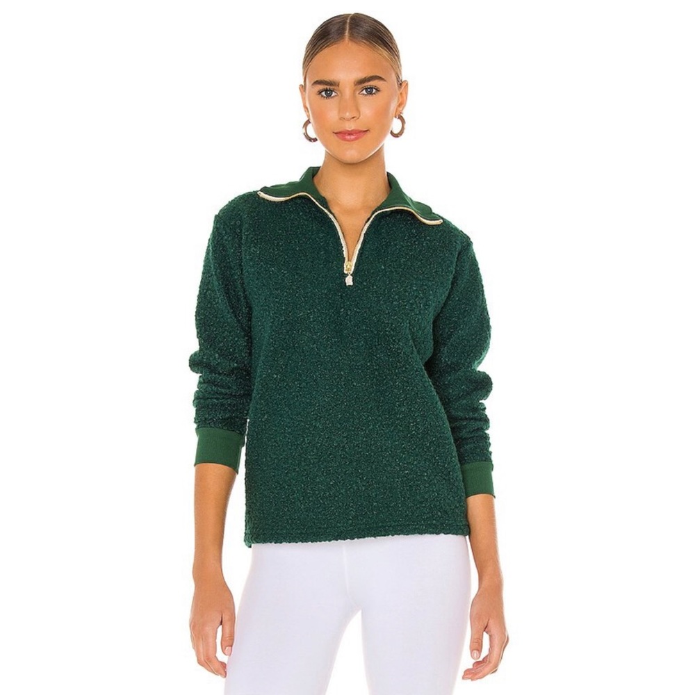 DONNI. Curly Half Zip Pullover in Green S